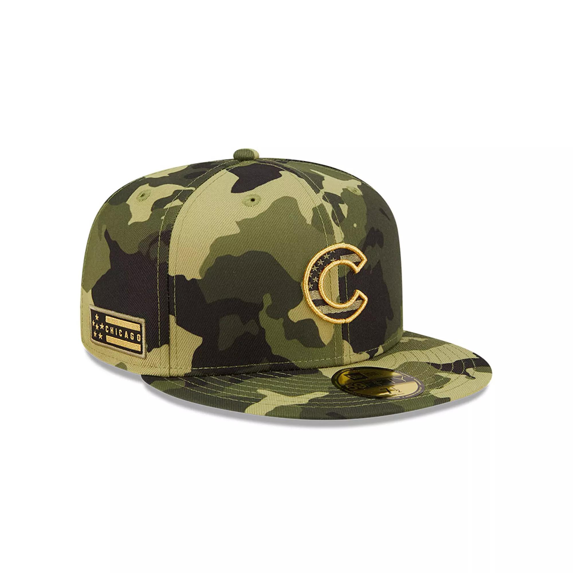 Men's New Era Camo Chicago Cubs 2022 Armed Forces Day On-Field 59FIFTY Fitted Hat, Size: 7 1/8, Green Product Image