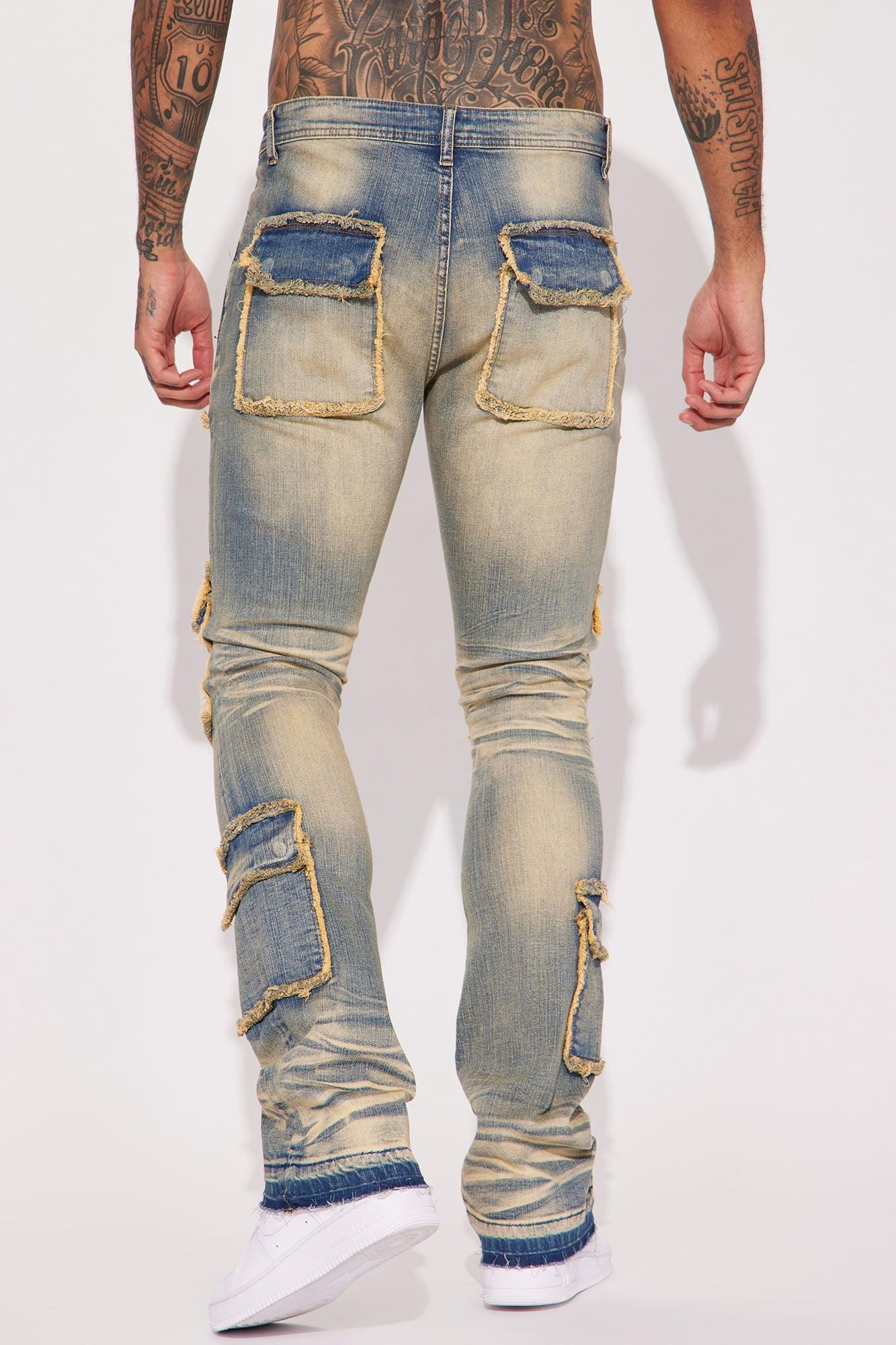 Can I Cargo Stacked Skinny Flare Jeans - Vintage Blue Wash Product Image