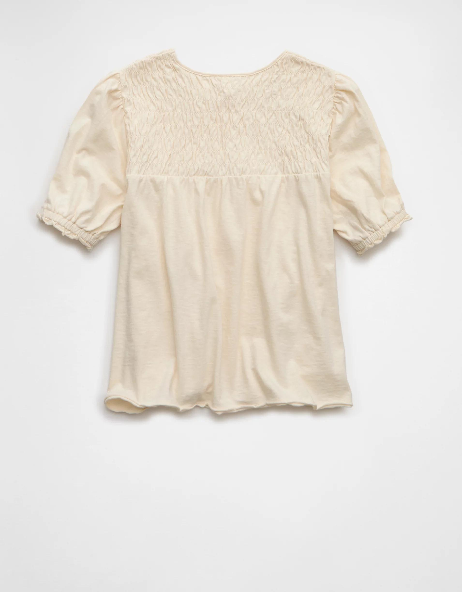 AE Sunchaser High Neck Puff Sleeve Smocked T-Shirt Product Image