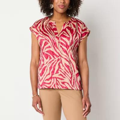 Liz Claiborne Womens Split Crew Neck Short Sleeve Blouse Product Image