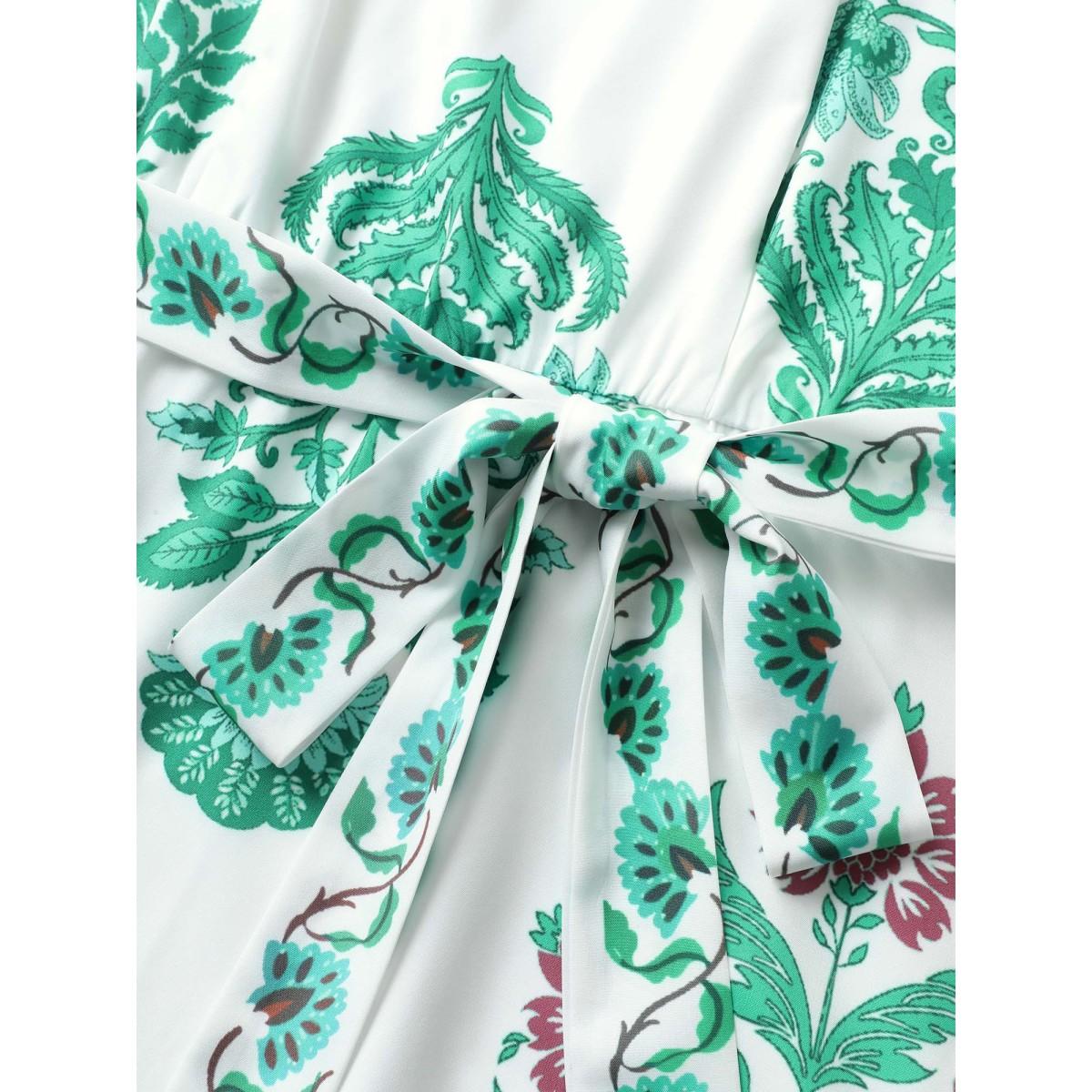 Plus Size Bandana Print Belted Sleeveless Maxi Dress Malachitegreen Women Resort Belted Round Neck Sleeveless Curvy BloomChic 28/5X Product Image