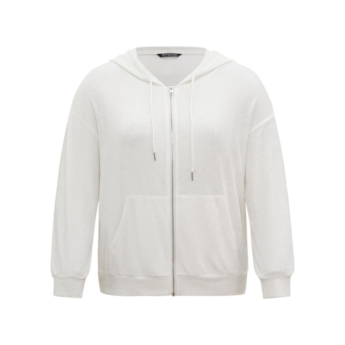 Plus Size Supersoft Essentials Solid Zipper Hooded Sweatshirt Women White Casual Elastic cuffs Hooded Dailywear Sweatshirts BloomChic 30/6X Product Image
