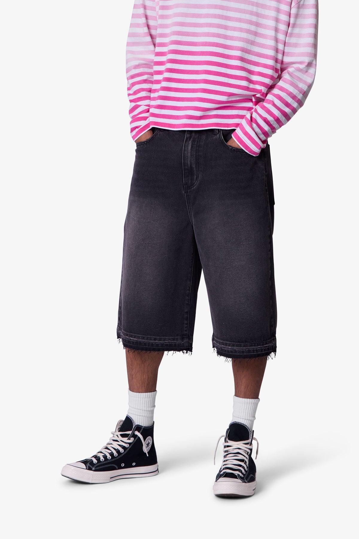 Ultra Baggy Raw Hem Denim Shorts - Washed Black Product Image