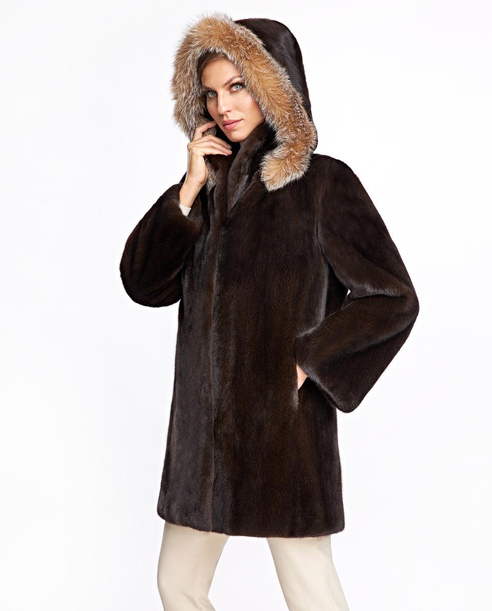 Mink Coat with Fox Trimmed Hood Product Image