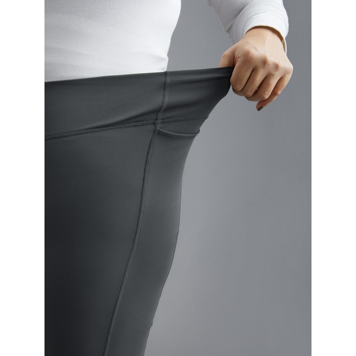 Plus Size V-Shaped Pocket Bootcut Leggings Women DimGray Casual Medium stretch Bootcut Mid Rise Everyday Leggings BloomChic 14-16/1X Product Image