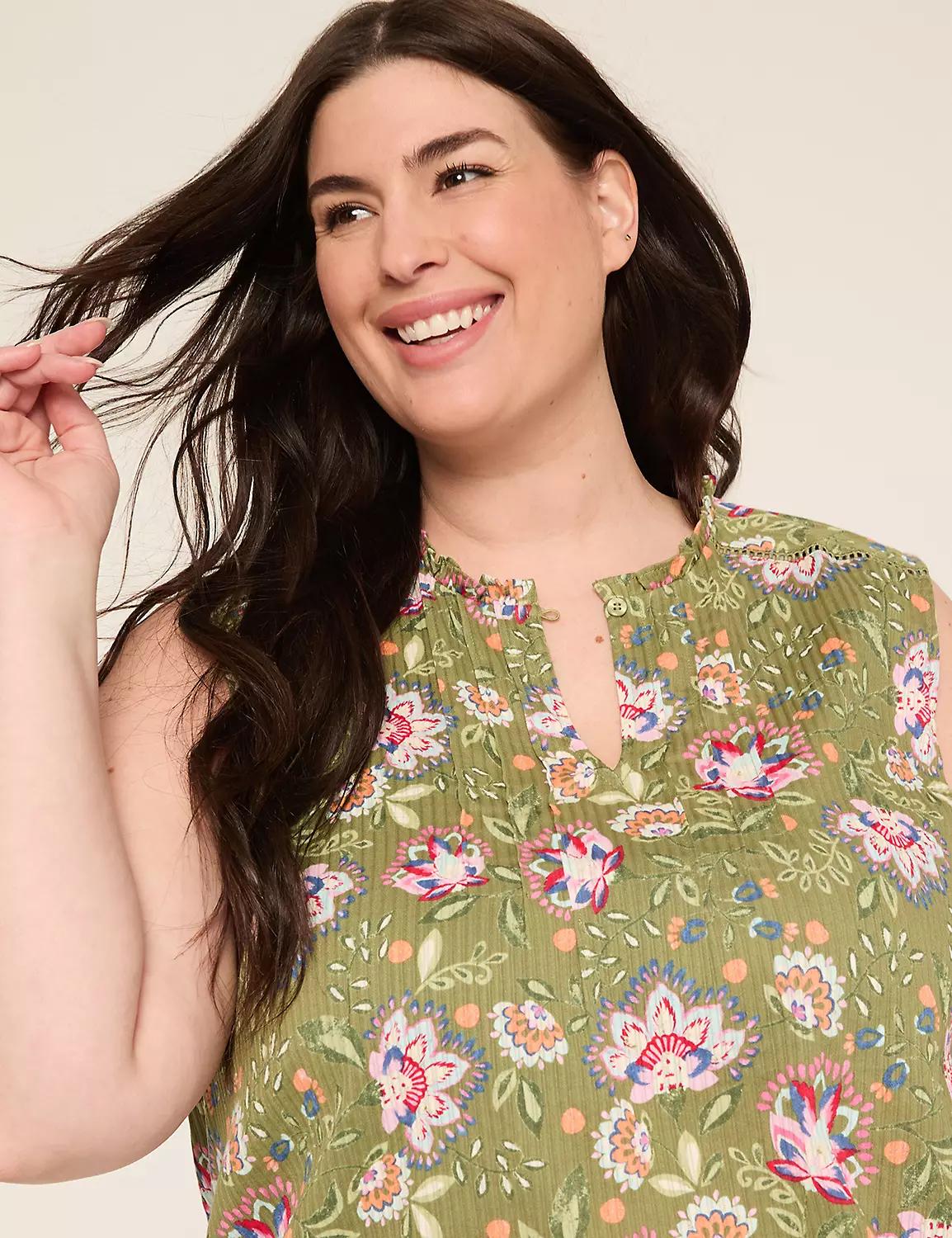 Ruffle Notch-Neck Textured Tank Product Image