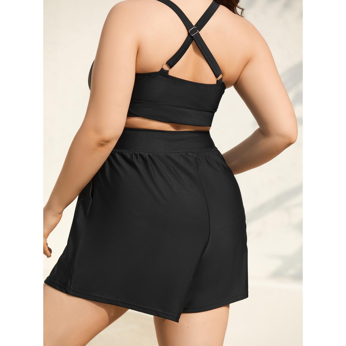 Plus Size High-Waisted Pleated Pockets Swim Bottoms Women's Swimwear Black Beach Gathered High stretch Bodycon High Rise Side seam pocket Curve Swim Bottoms BloomChic 18-20/2X Product Image