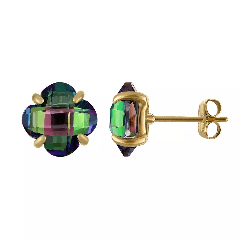 Tiara 10k Gold Gemstone Clover Cut Stud Earrings, Women's, Mystic Topaz Product Image