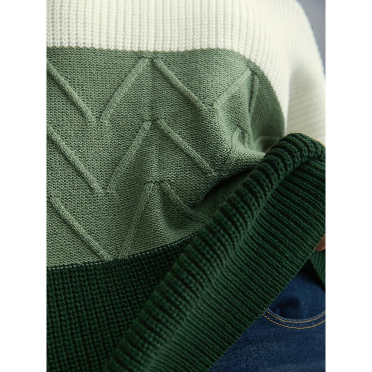 Plus Size Textured Color Block Round Neck Pullover DarkGreen Women Casual Loose Long Sleeve Round Neck Everyday Pullovers BloomChic 14-16/1X Product Image