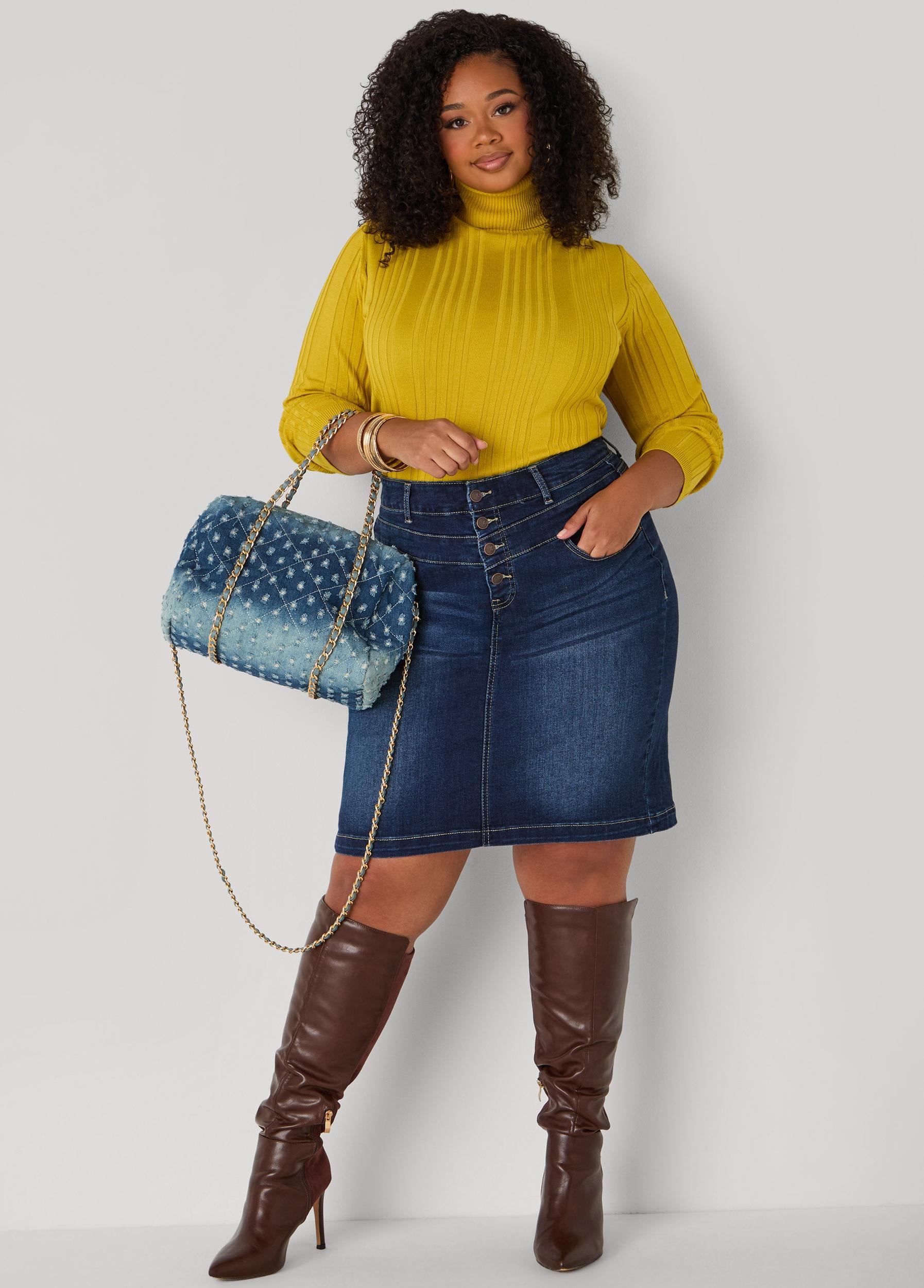 Plus Size Whiskered Denim Pencil Skirt Ashley Stewart Product Image