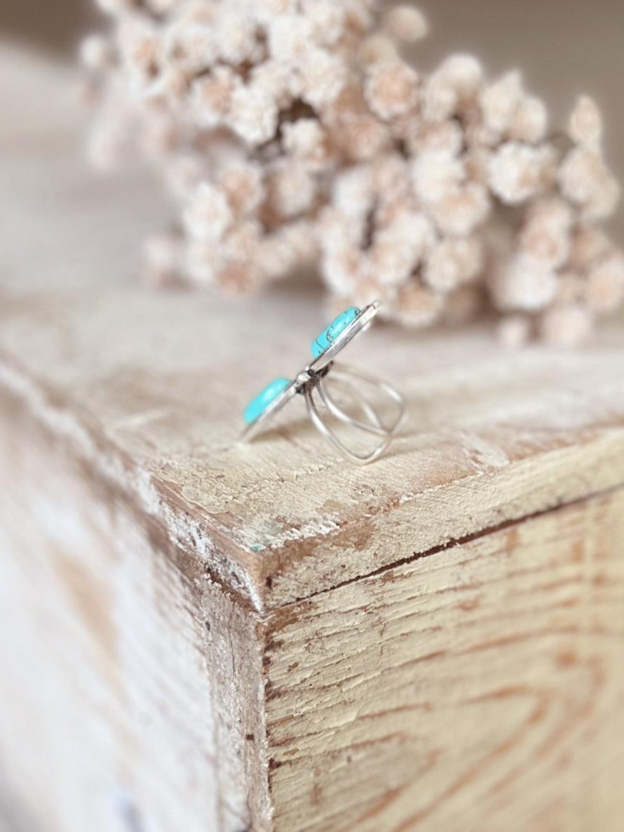 Elegant Two Turquoise Stone Adjustable Ring Product Image