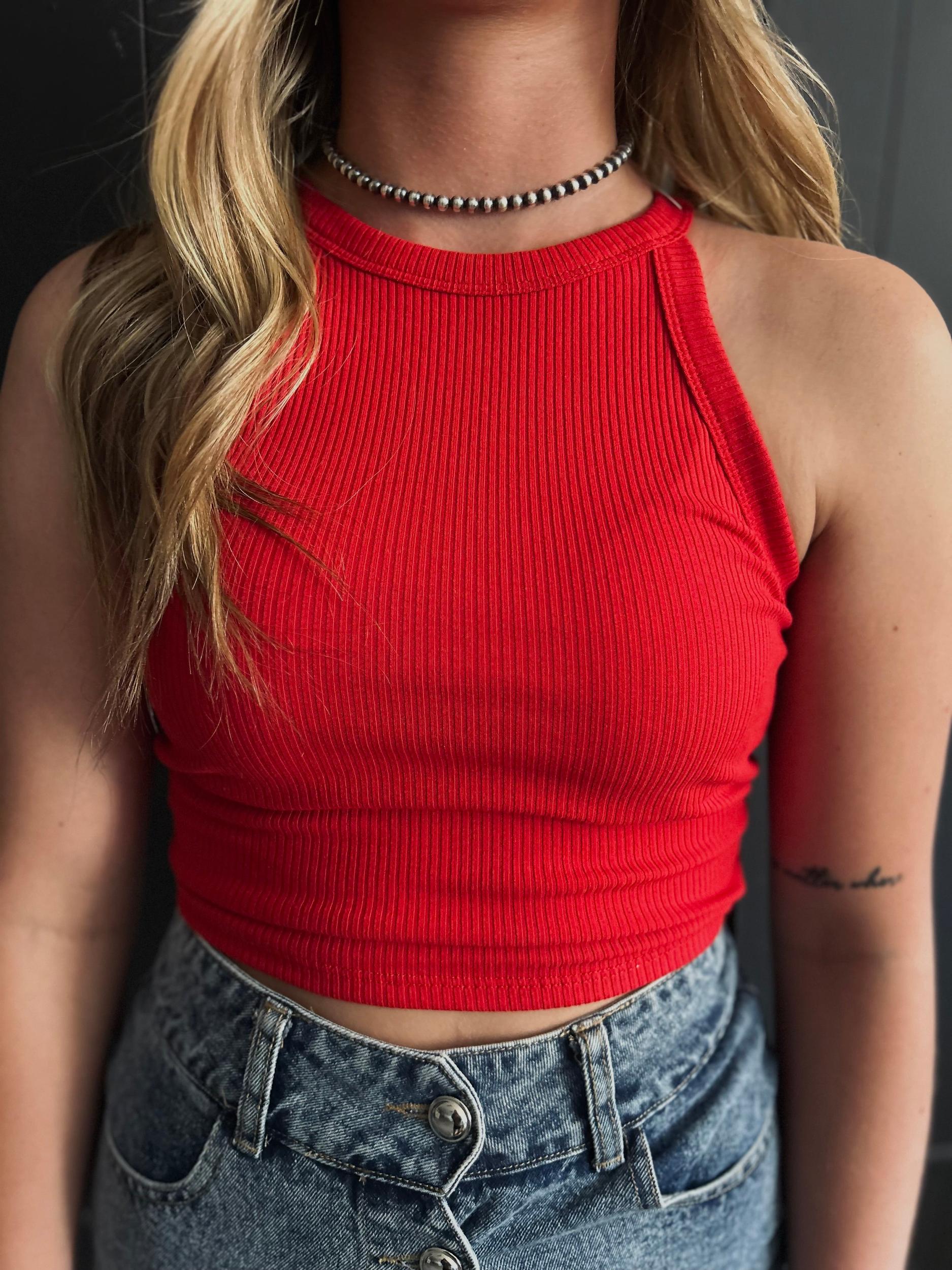 Cropped Sleeveless Knit Halter Top-5 Colors Product Image