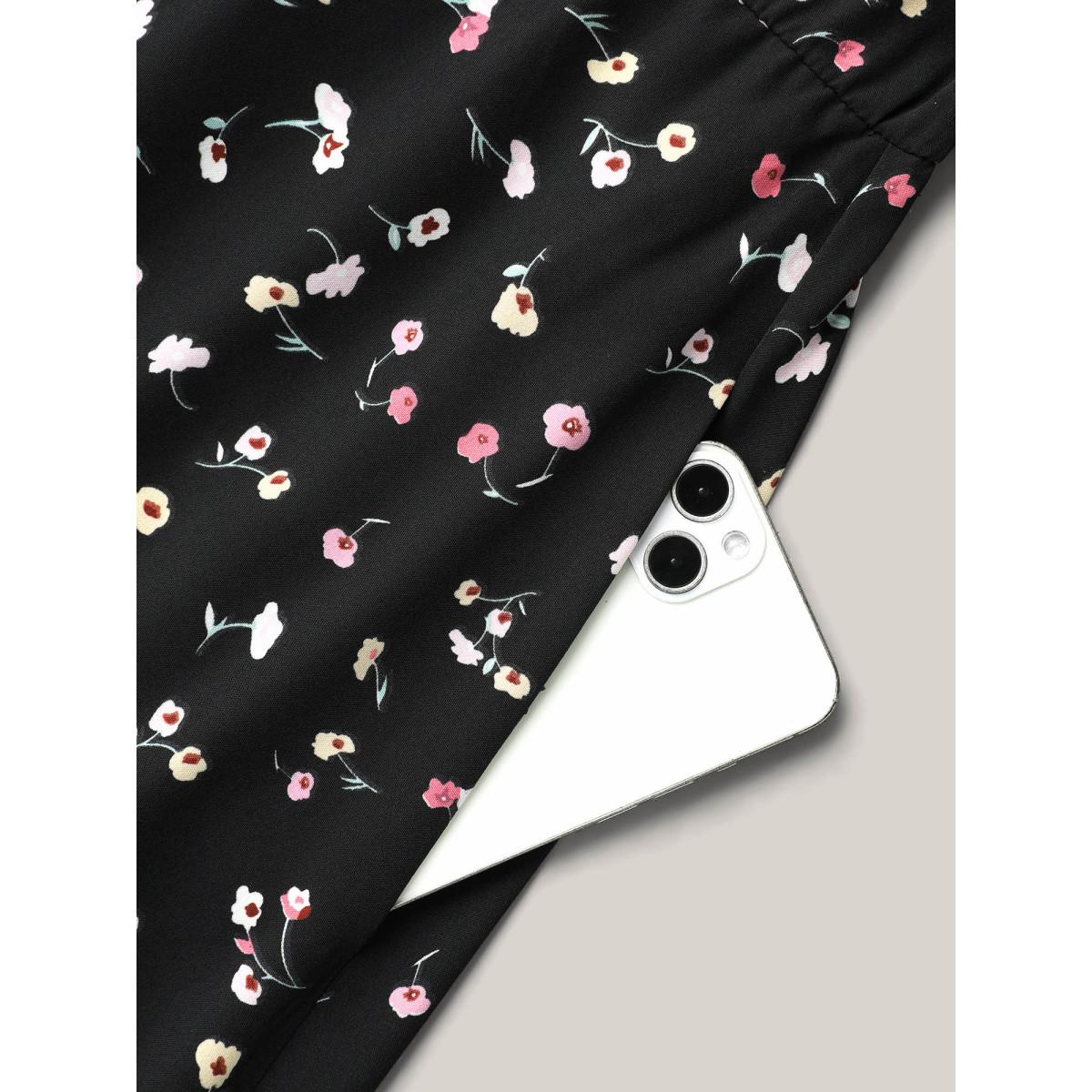 Plus Size Floral Print V-Neck Waist-Defined Midi Dress BlackFlower Women Timeless Non V-neck Long Sleeve Curvy BloomChic 18-20/2X Product Image