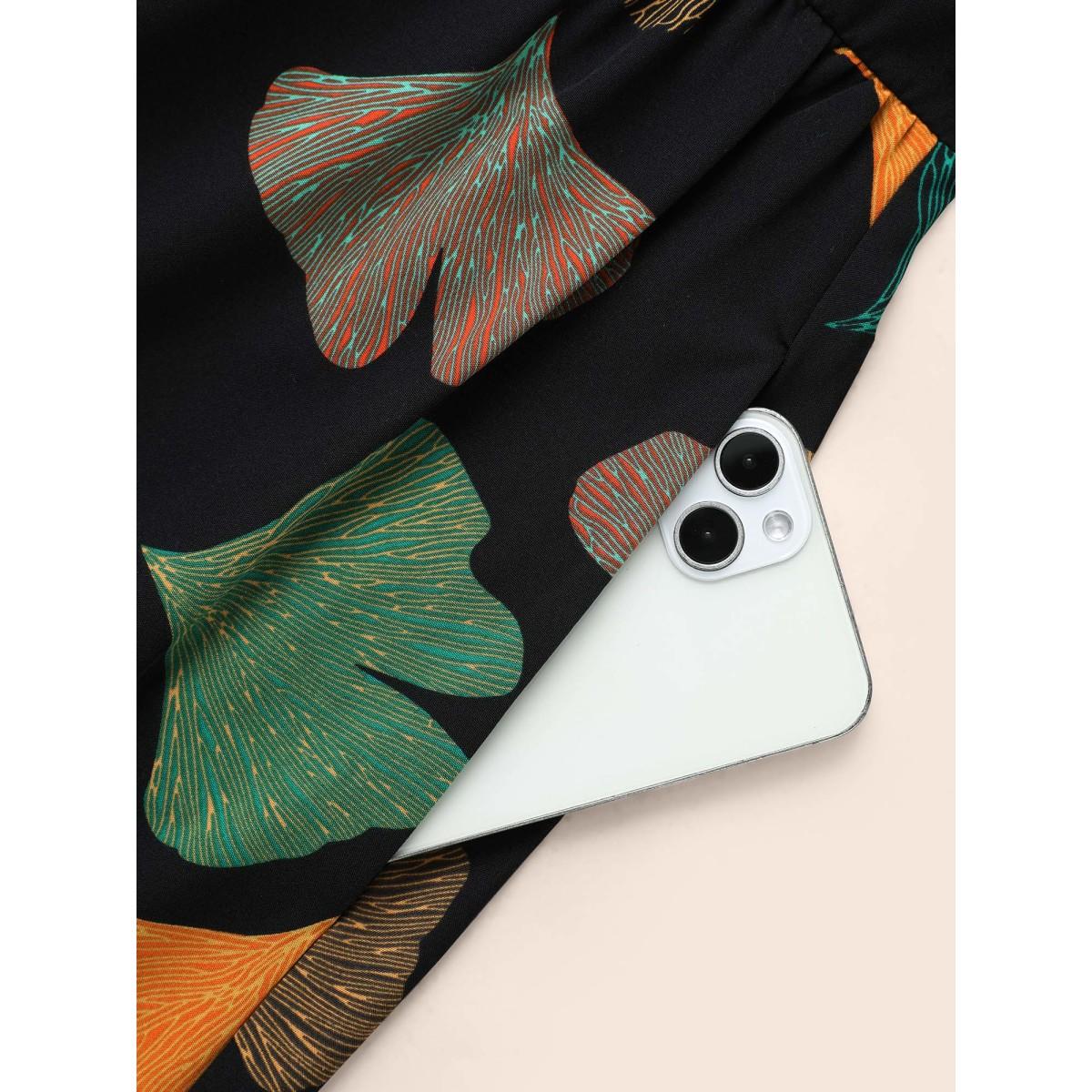 Plus Size Floral Print Notched Ruffle Sleeve Dress BlackFlower Women Elegant Ruffles Flat collar Half Sleeve Curvy BloomChic 10/M Product Image