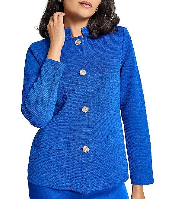 MISOOK Ottoman Knit Mandarin Collar Long Sleeve Jacket Product Image