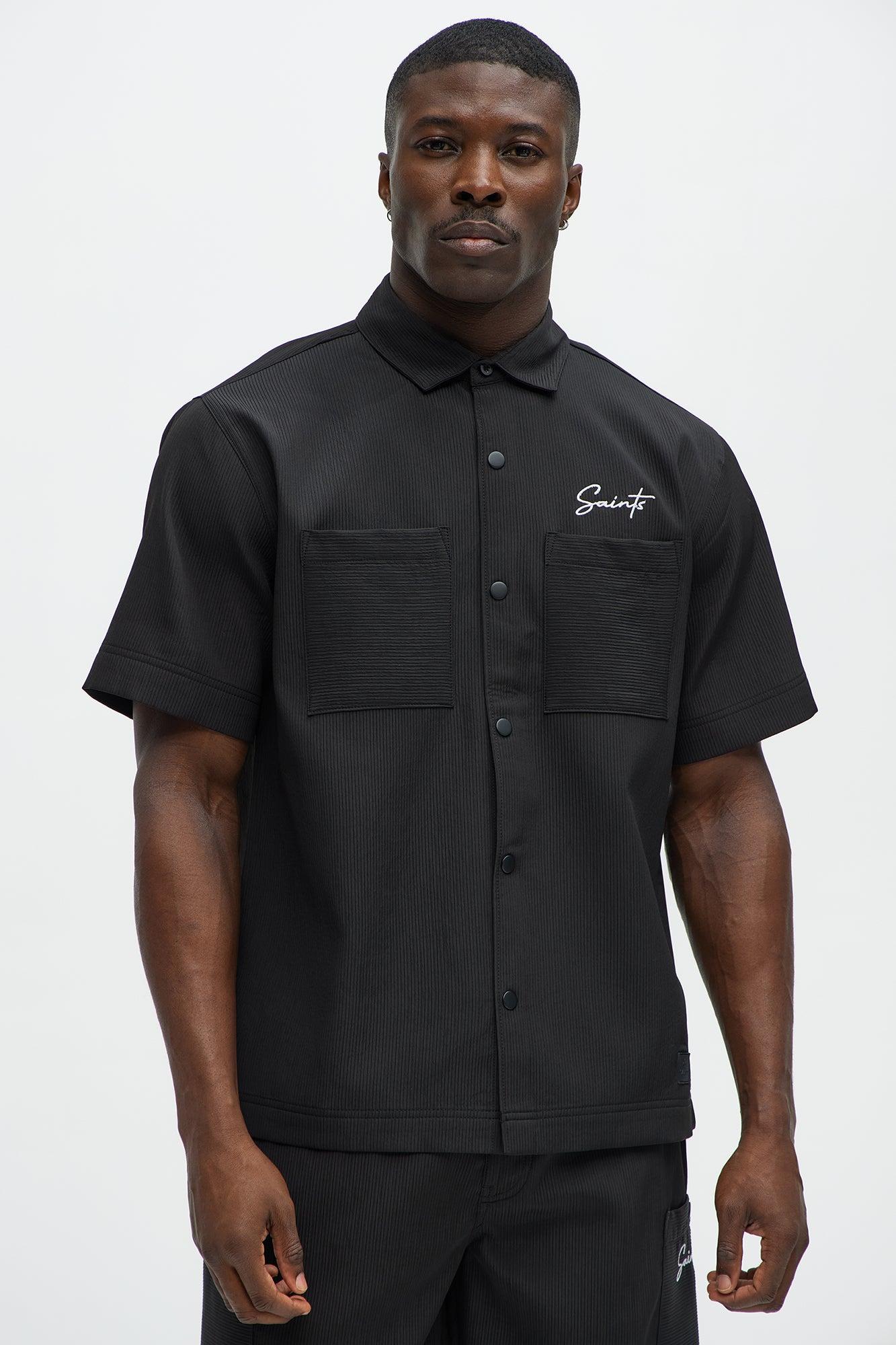 Saint Embroidered Short Sleeve Button Up - Black Product Image