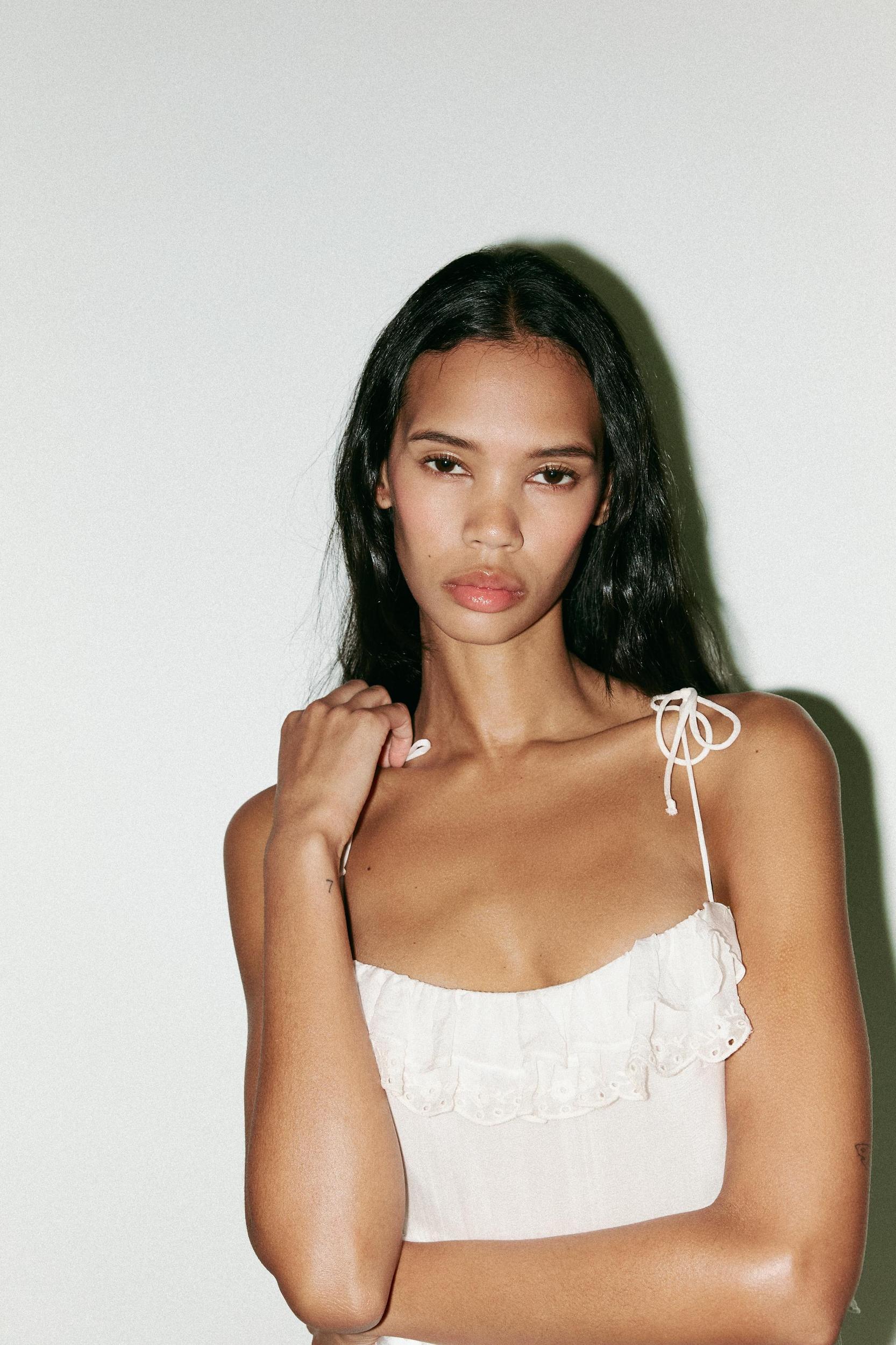 RUFFLED EMBROIDERED SHORT DRESS Product Image