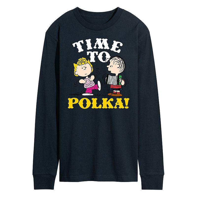 Mens Peanuts Octoberfest Linus and Lucy Polka Long Sleeve Graphic Tee Blue Product Image