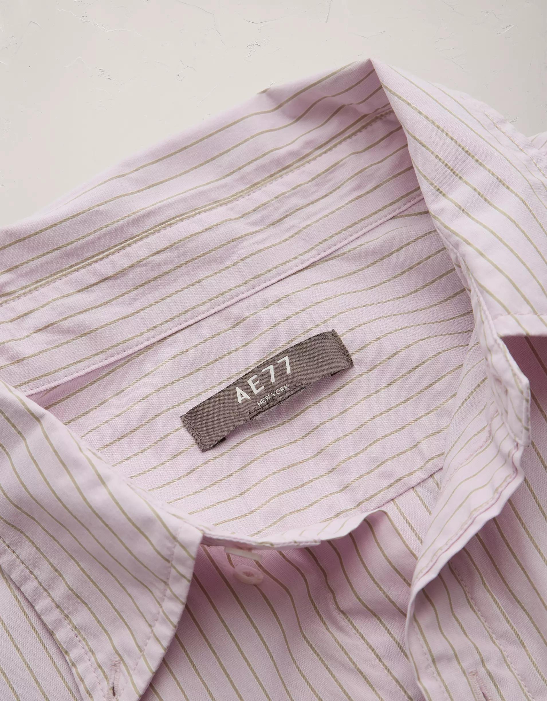 AE77 Premium Relaxed Striped Poplin Button-Up Shirt Product Image