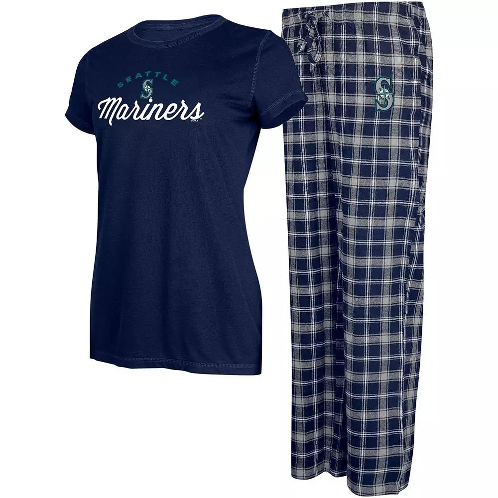 Women's Concepts Sport Navy/Gray Seattle Mariners Arctic T-Shirt & Flannel Pants Sleep Set, Size: Medium, Blue Product Image