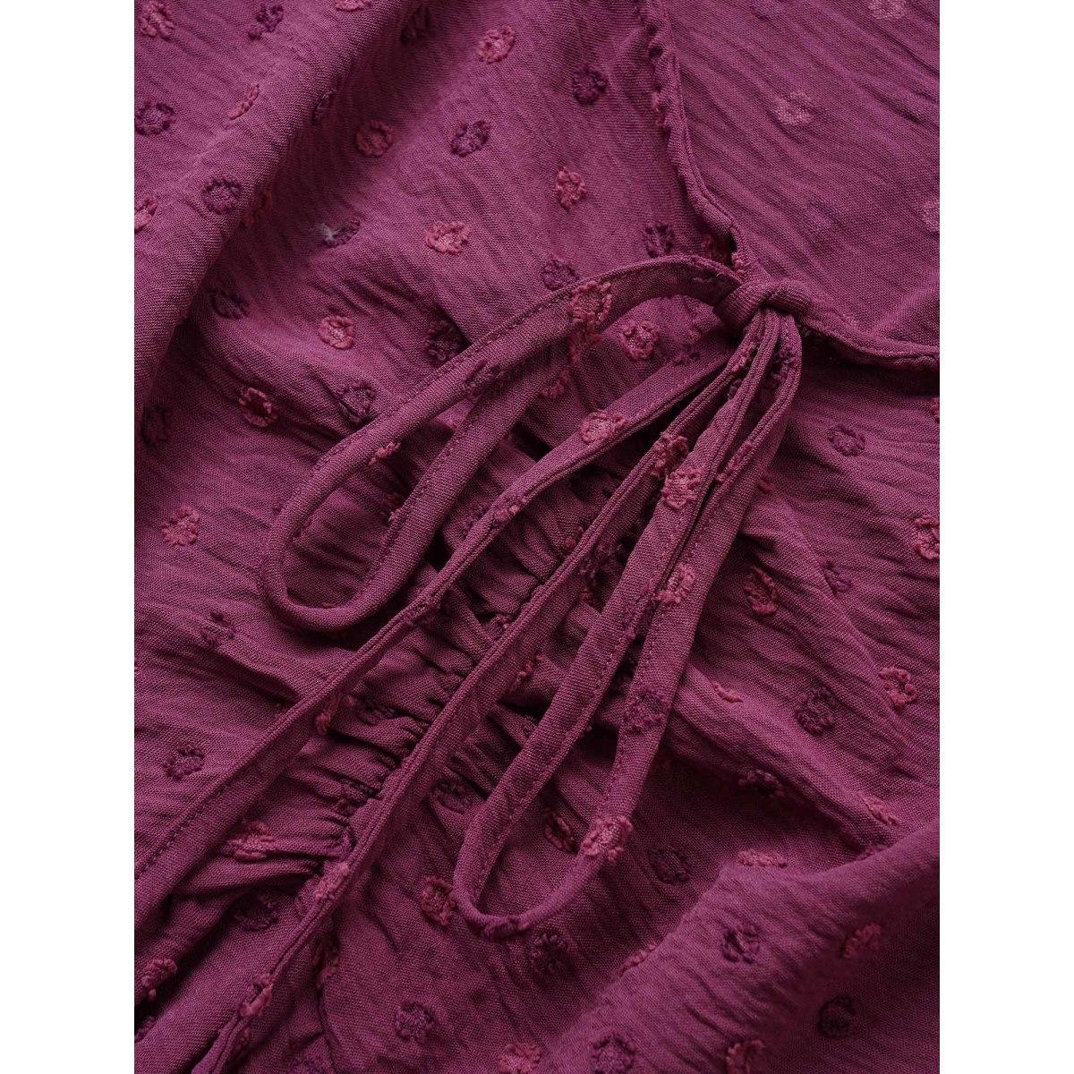 Plus Size Purple Solid Texture Ruffles Ties Elastic Waist Blouse Women Elegant Half Sleeve Square Neck Everyday Blouses BloomChic 28/5X Product Image