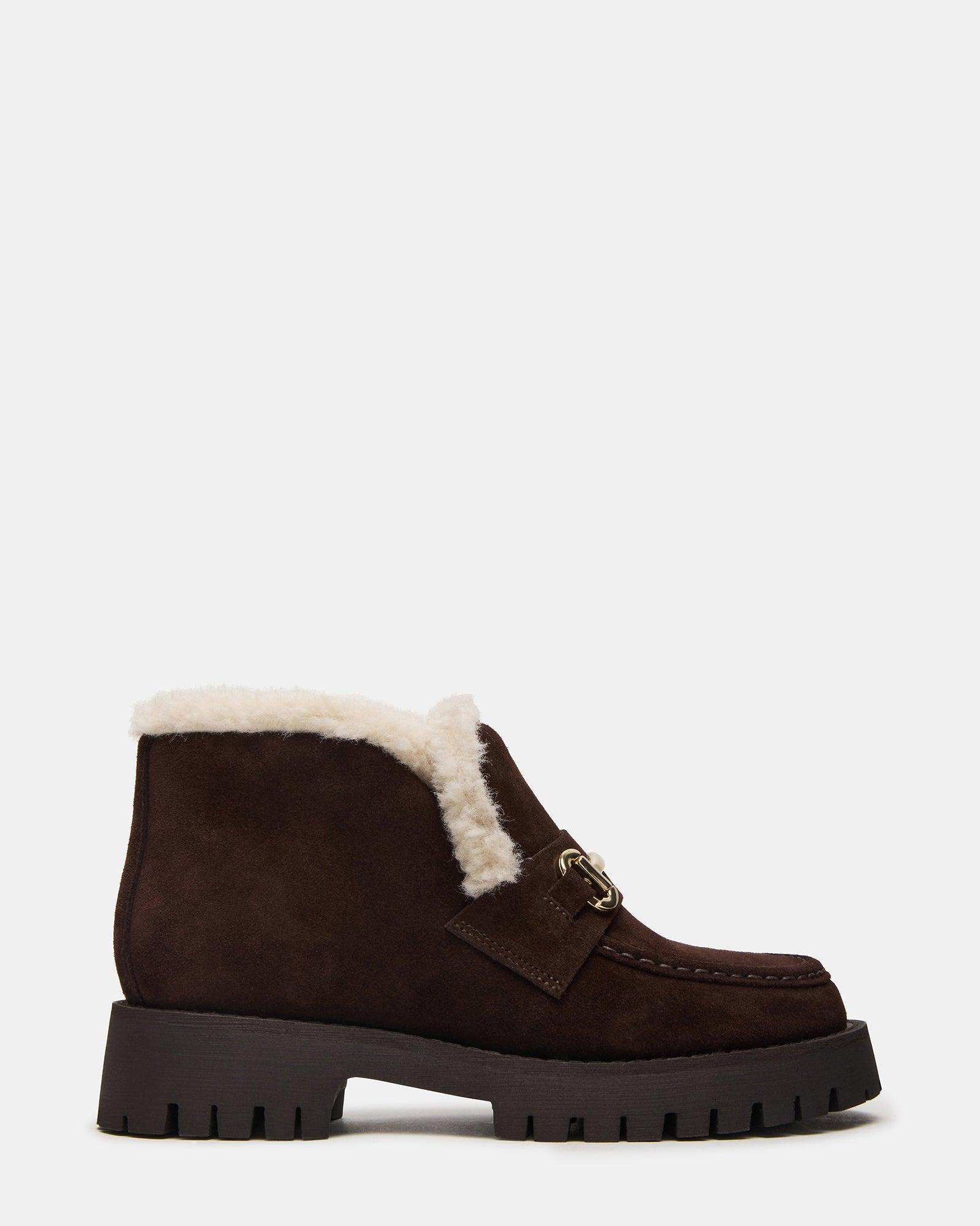 LEON FAUX FUR CHOCOLATE BROWN SUEDE Female Product Image