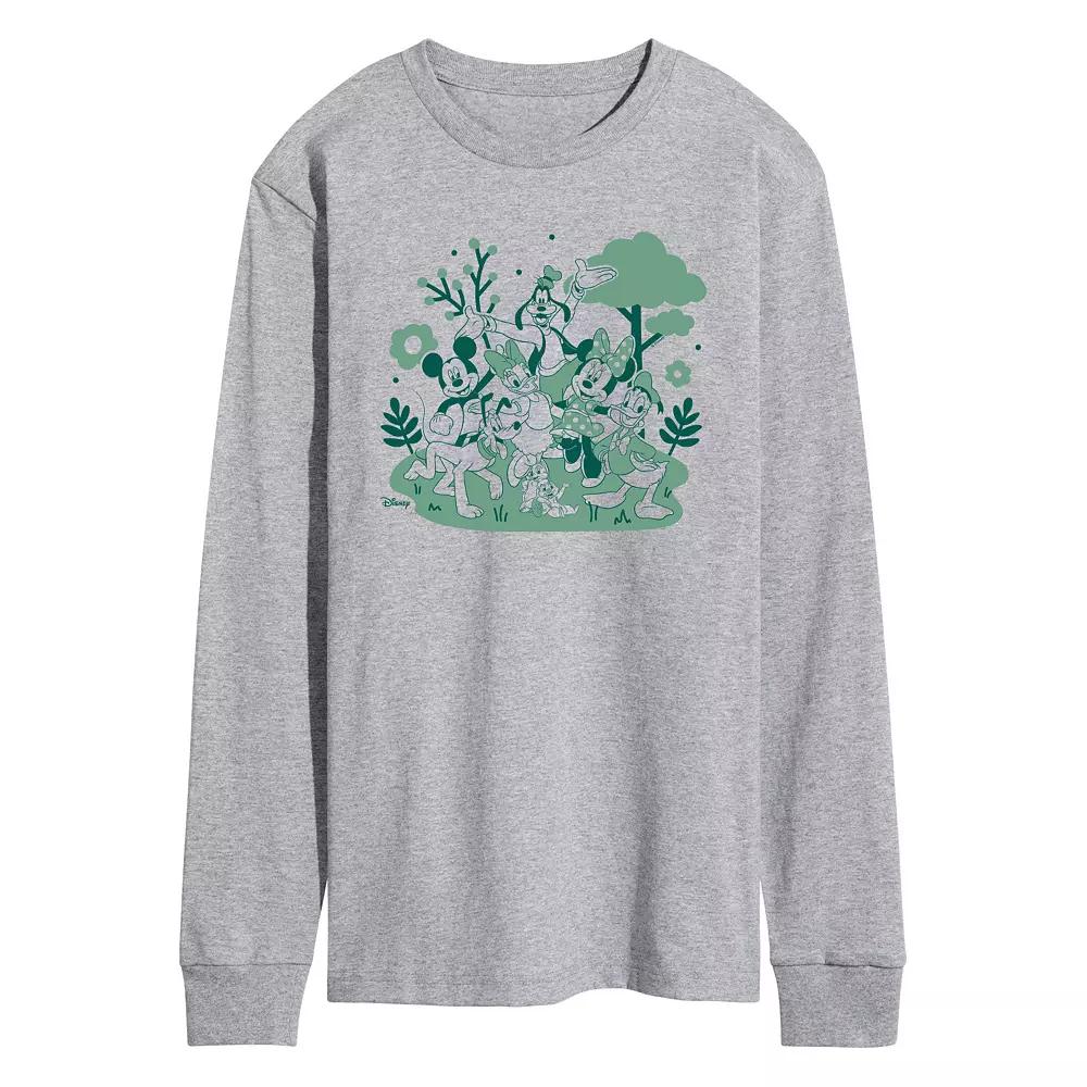 Disneys Mickey Mouse & Friends Mens Green Character Group Long Sleeve Graphic Tee Grey Gray Product Image