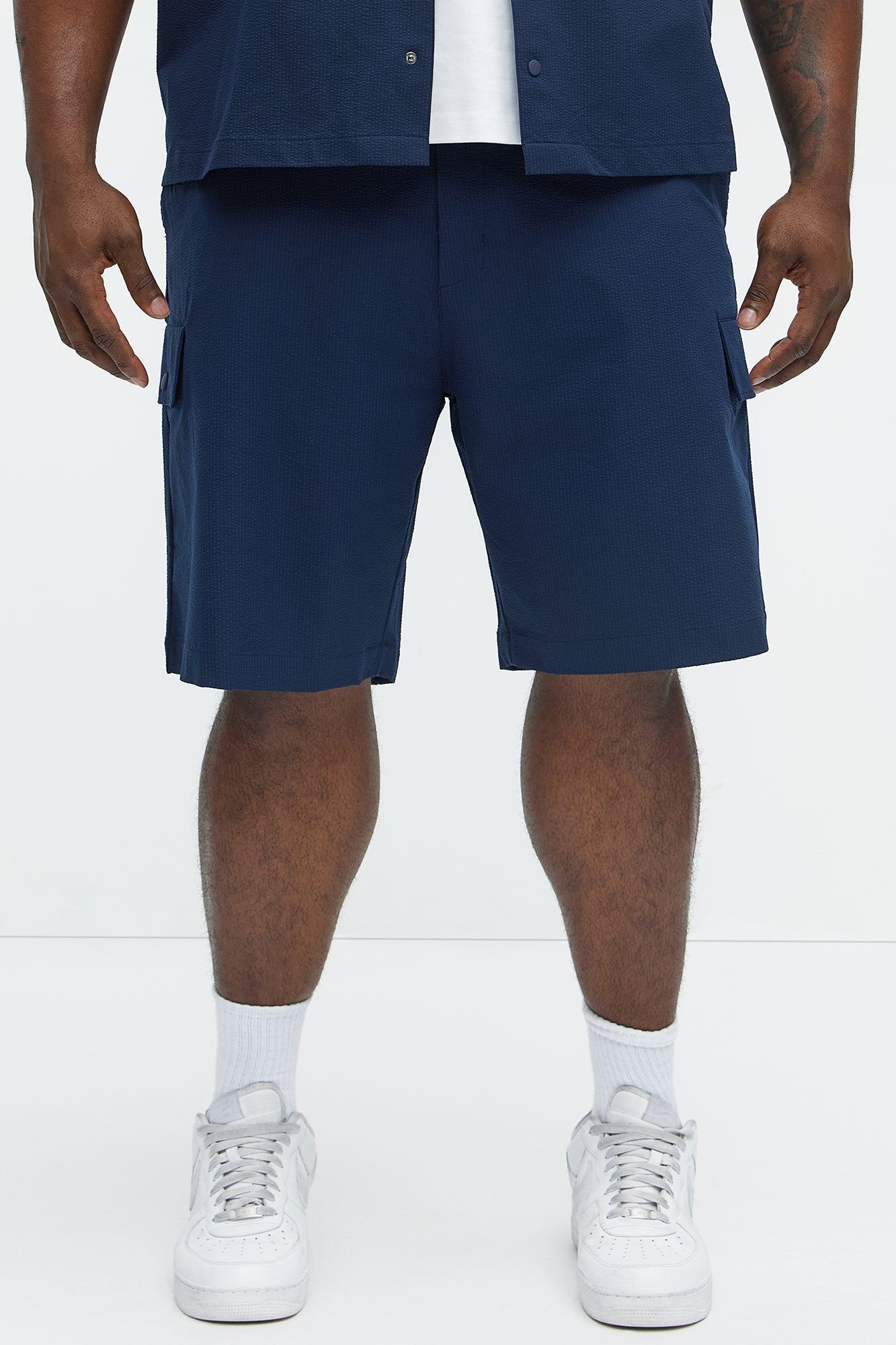 Seersucker Cargo Shorts - Navy Product Image