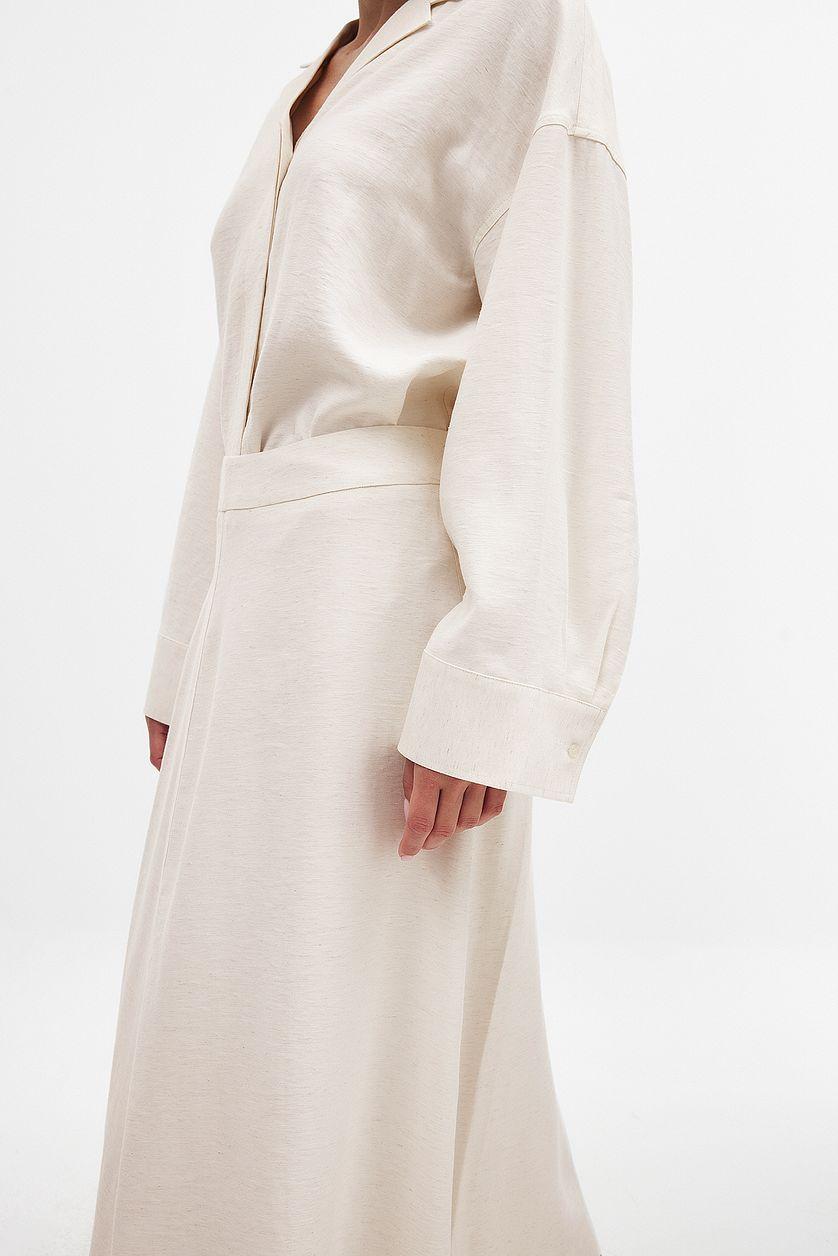 Linen Blend A-line Midi Skirt Product Image