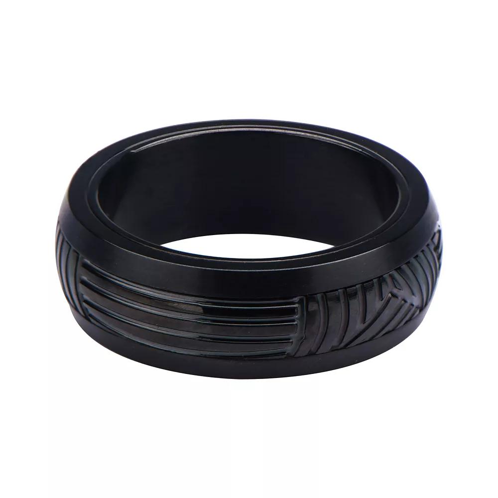 DANTE Men's Black Plated Polished CNC Carving Ring,  Product Image