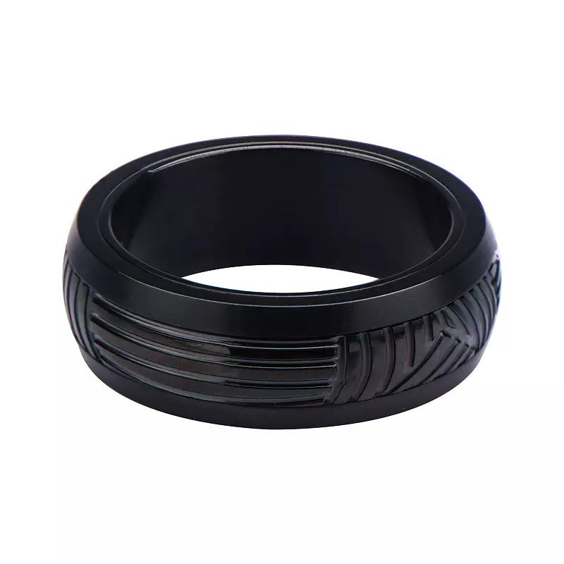 DANTE Men's Black Plated Polished CNC Carving Ring,  Product Image