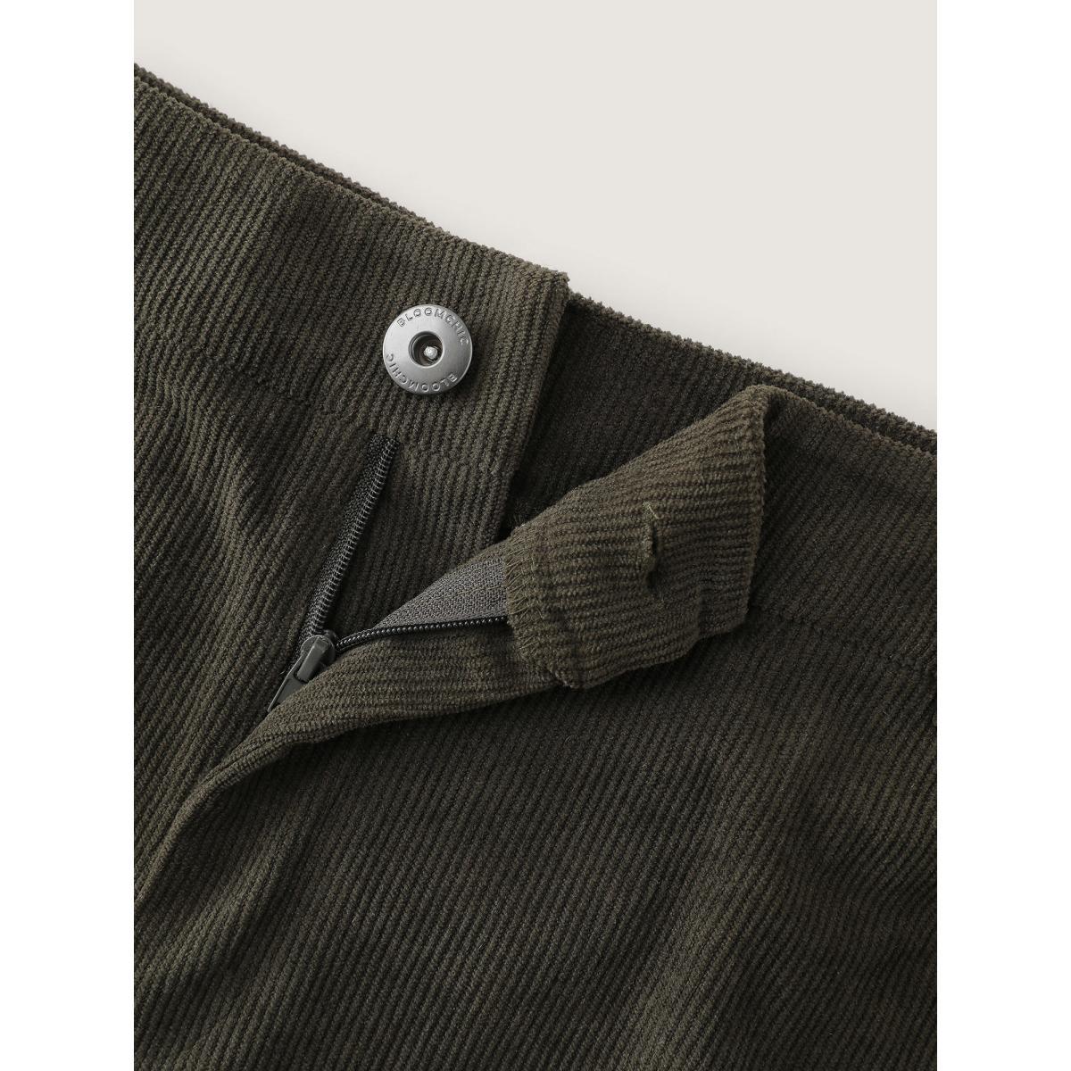 Plus Size Corduroy Ribbed Solid Pants Women DarkSlateGray Office Bootcut Mid Rise Office Pants BloomChic 28/5X Product Image