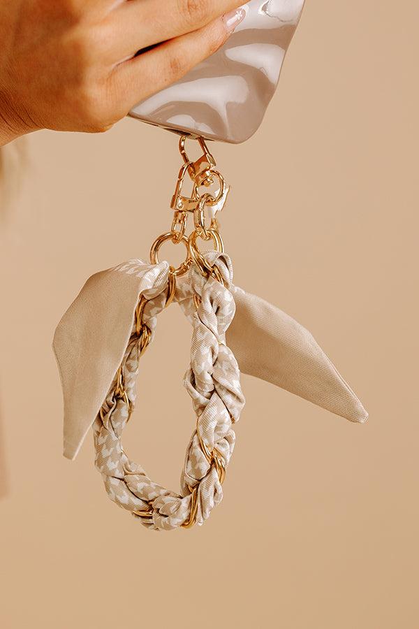 Gold Phone/Purse Chain with a Warm Taupe Houndstooth Scarf Product Image