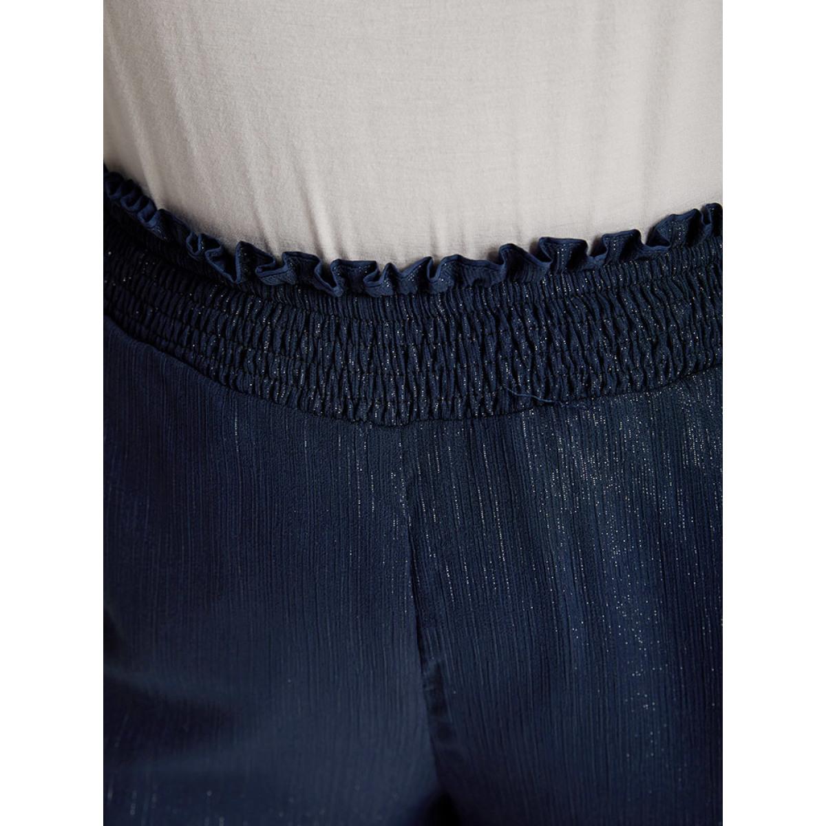 Plus Size Plain Glitter Shirred Waist Pocket Pants Women Indigo Glamour High Rise Going out Pants BloomChic 18-20/2X Product Image