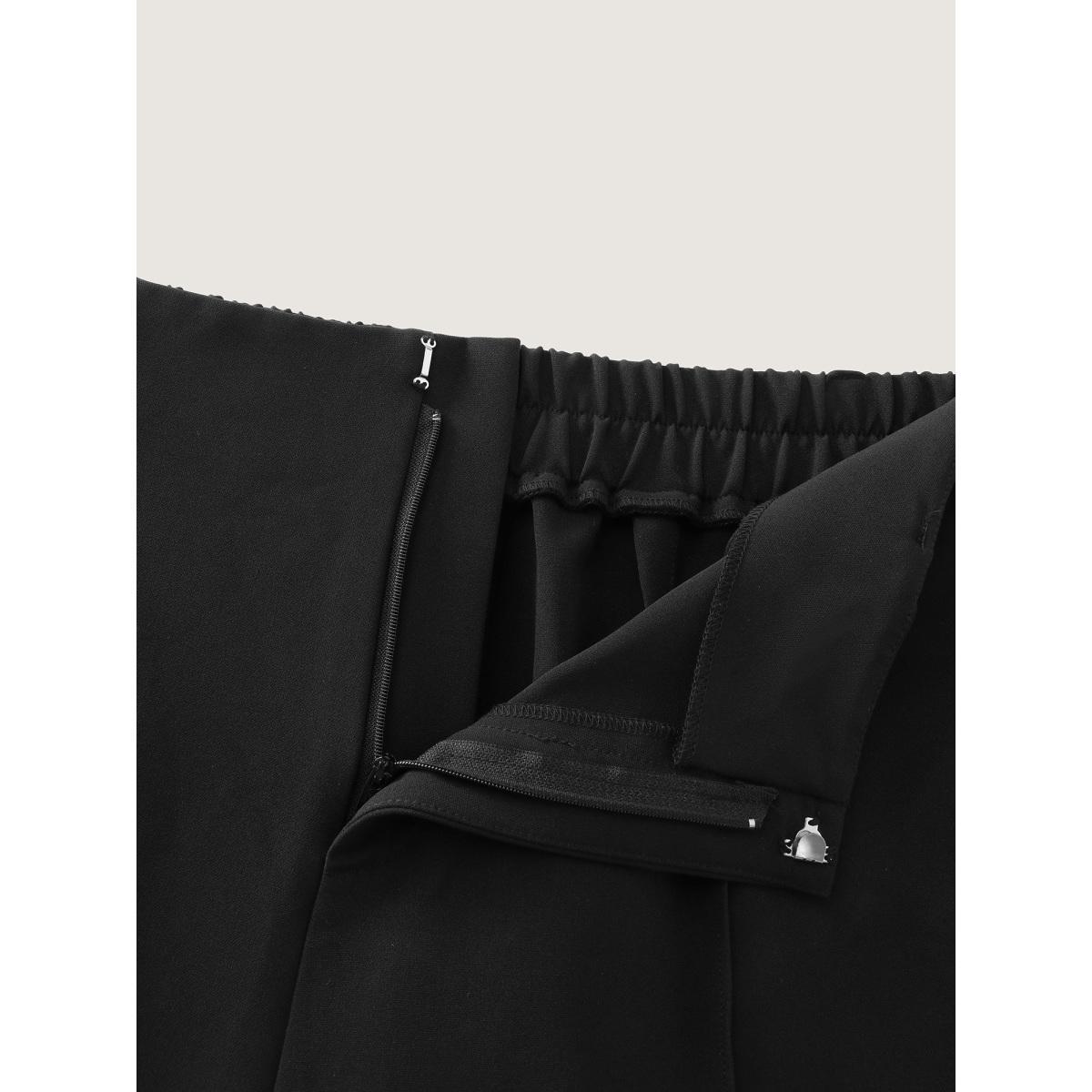 Plus Size Stretchy Waist Straight Leg Pants Women Pureblack Office Straight Leg Mid Rise Office Pants BloomChic 22-24/3X Product Image