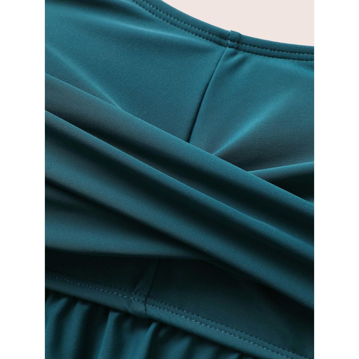 Plus Size U Neck Plain Crossover Gathered Swim Top Women's Swimwear Cyan Beach Twist High stretch Bodycon U-neck Curve Swim Tops BloomChic 30/6X Product Image