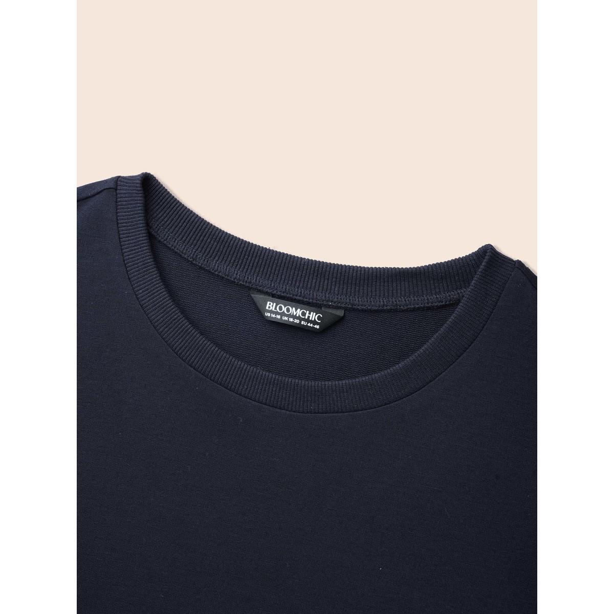 Plus Size Slightly Stretchy Drop Shoulder Sleeve Sweatshirt Women Indigo Casual Non Round Neck Everyday Sweatshirts BloomChic 14-16/1X Product Image