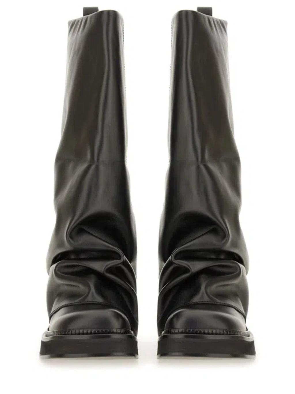 ATTICO Robin Black Boots With Square Toe And Logo Plaque On The Rear In Leather Woman Product Image