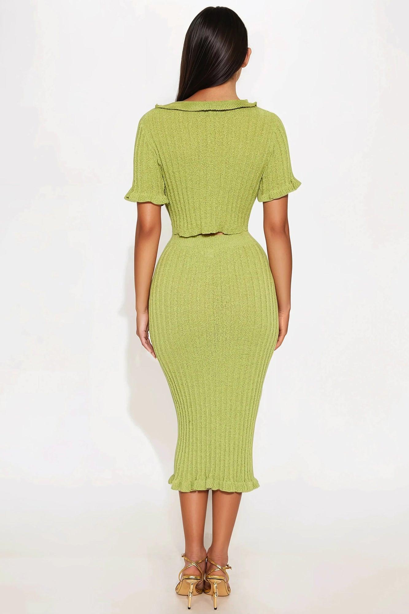 Brunch Mimosas Midi Skirt Set - Chartreuse Product Image