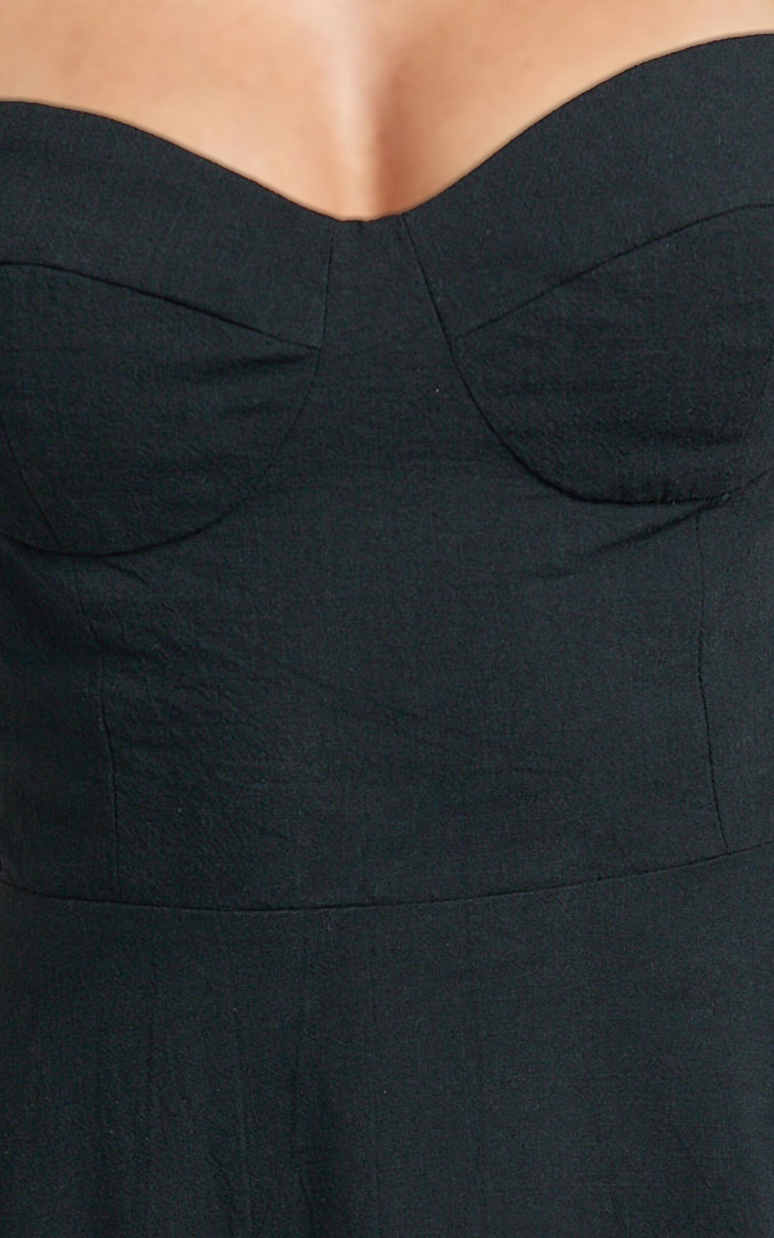 Tymia Midi Dress - Shoulder Tie Bustier Shirred Back A Line in Black Product Image