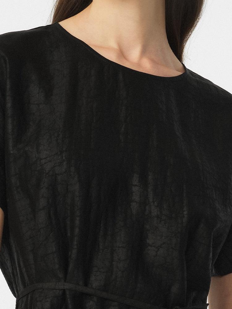 18 Momme Xiang Yun Silk Gathered Waist Women Midi Dress With Pockets Product Image