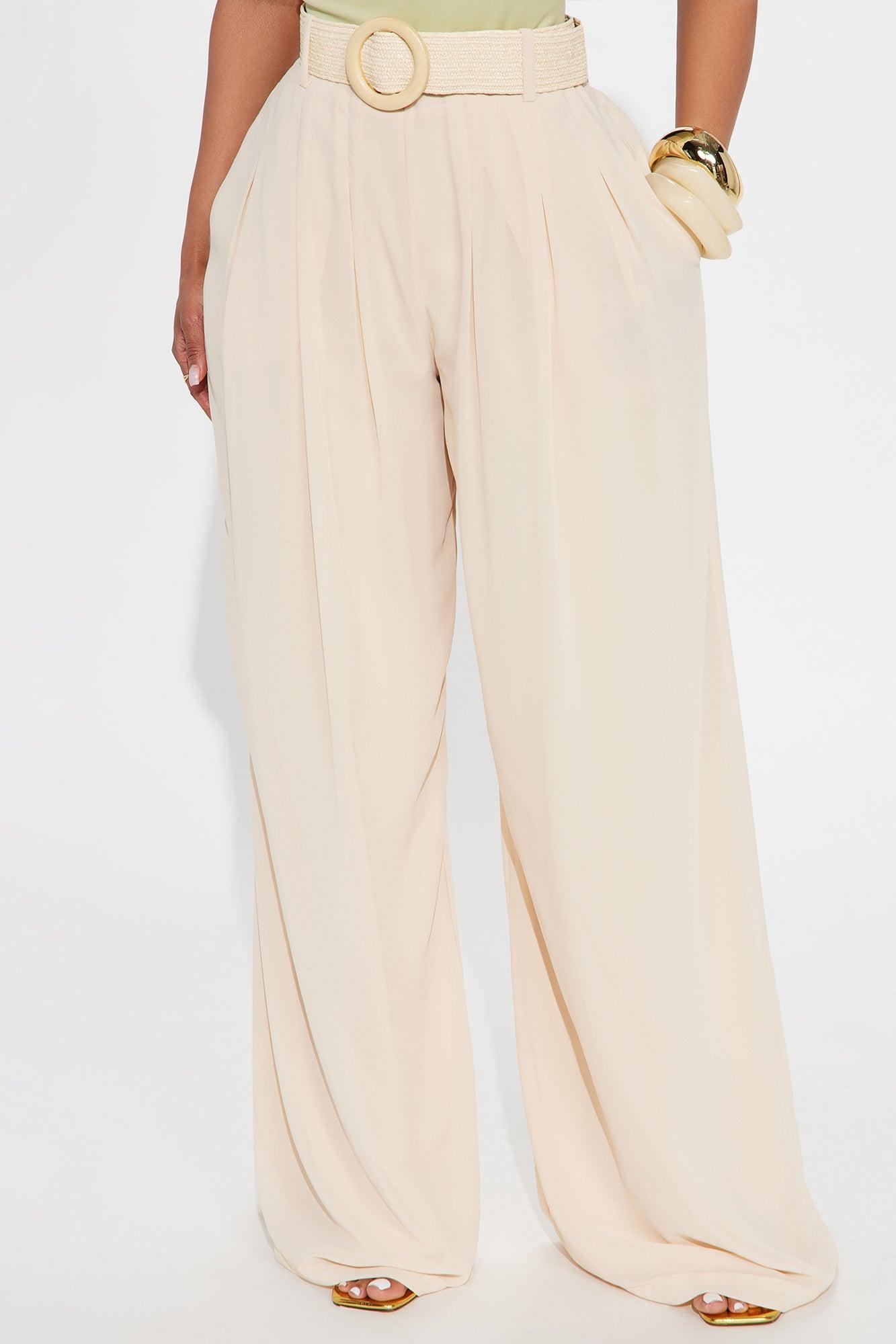 Jaya Wide Leg Belted Chiffon Trouser - Cream Female Product Image