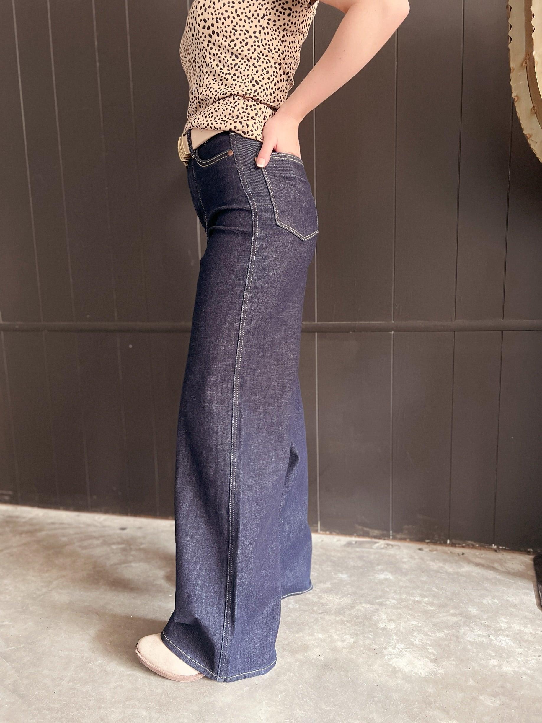 Judy Blue High Rise Dark Wash Wide Leg Jeans Product Image