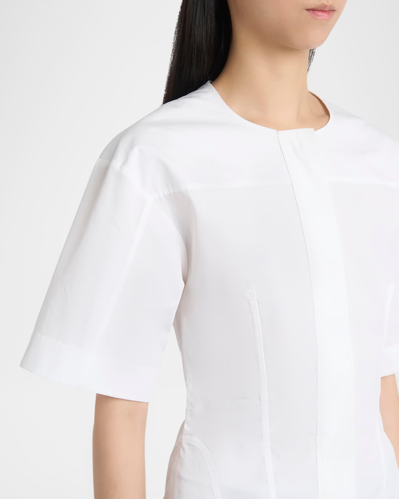 Short-Sleeve Corset Seamed Poplin Blouse Product Image