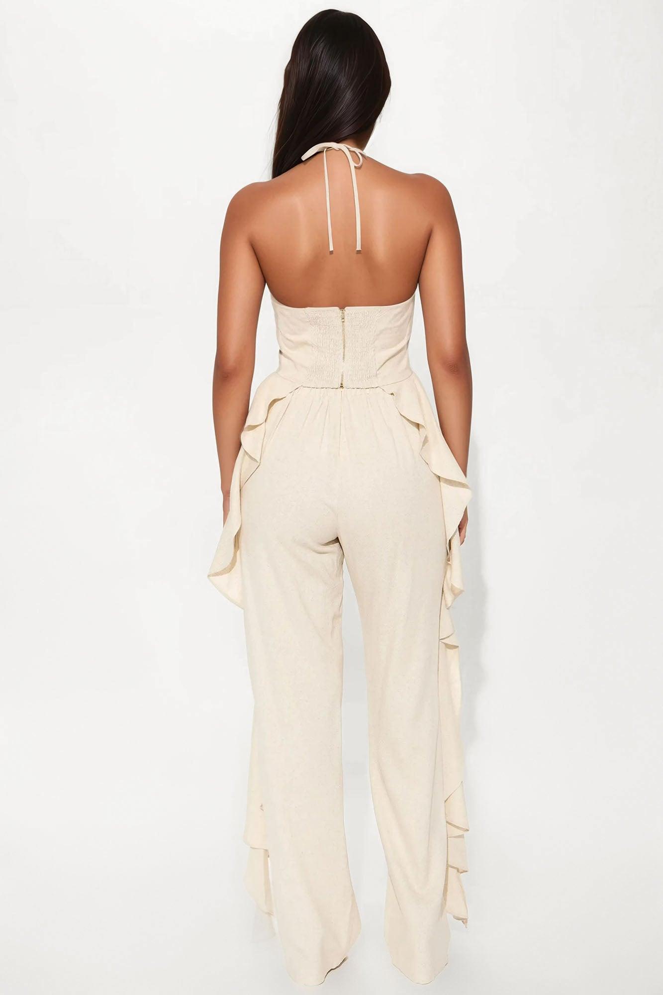 Crystal Shores Flowy Linen Pant Set - Taupe Female Product Image