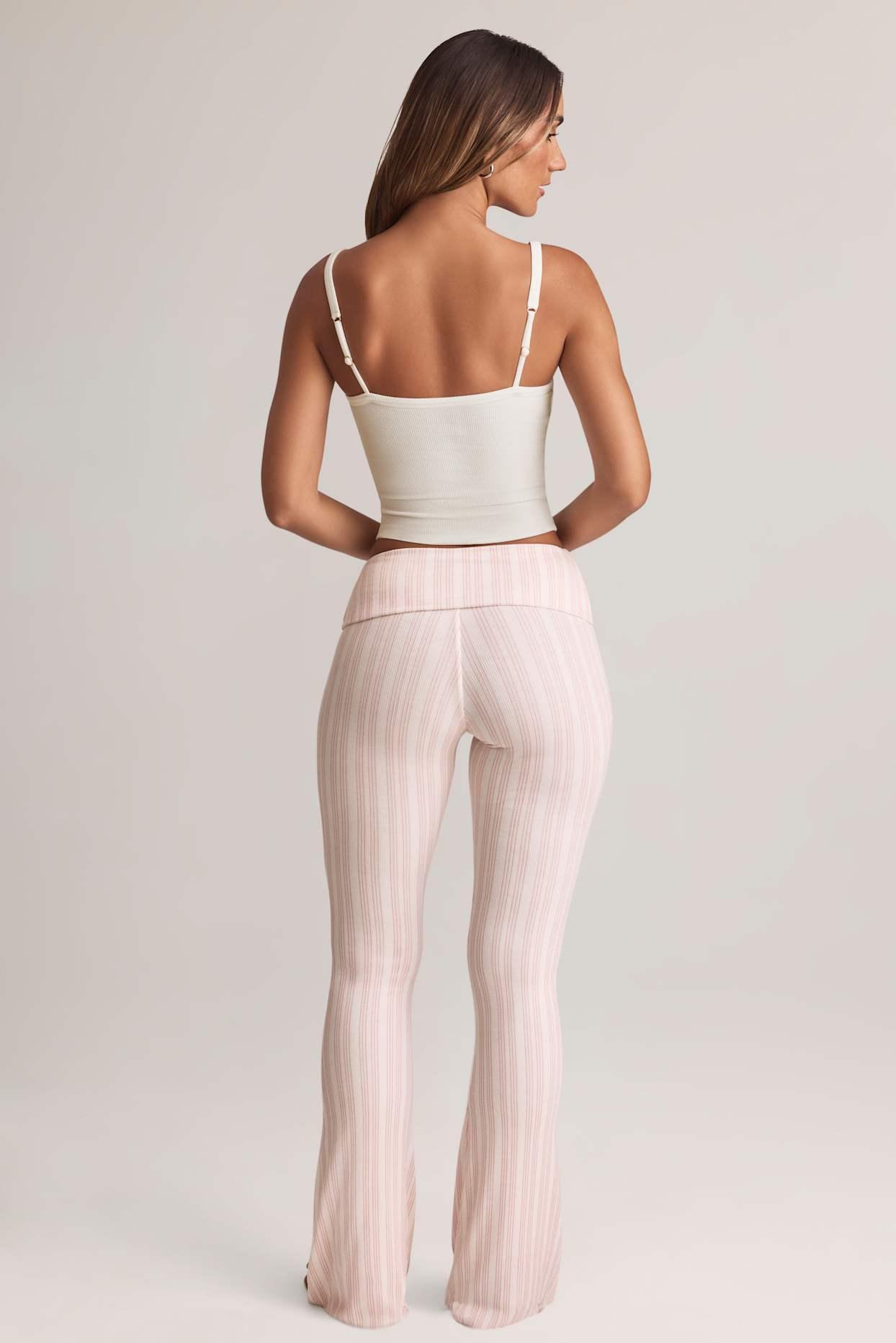 Modal Foldover Mid-Rise Flared Trousers in Stripe Print Product Image