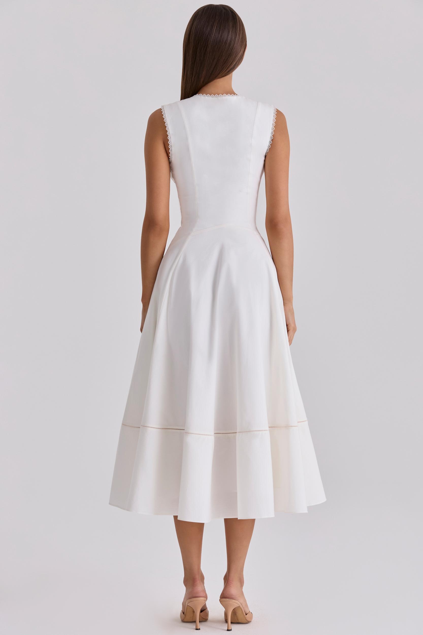 Solana  white cotton waist cinch midi sundress Product Image