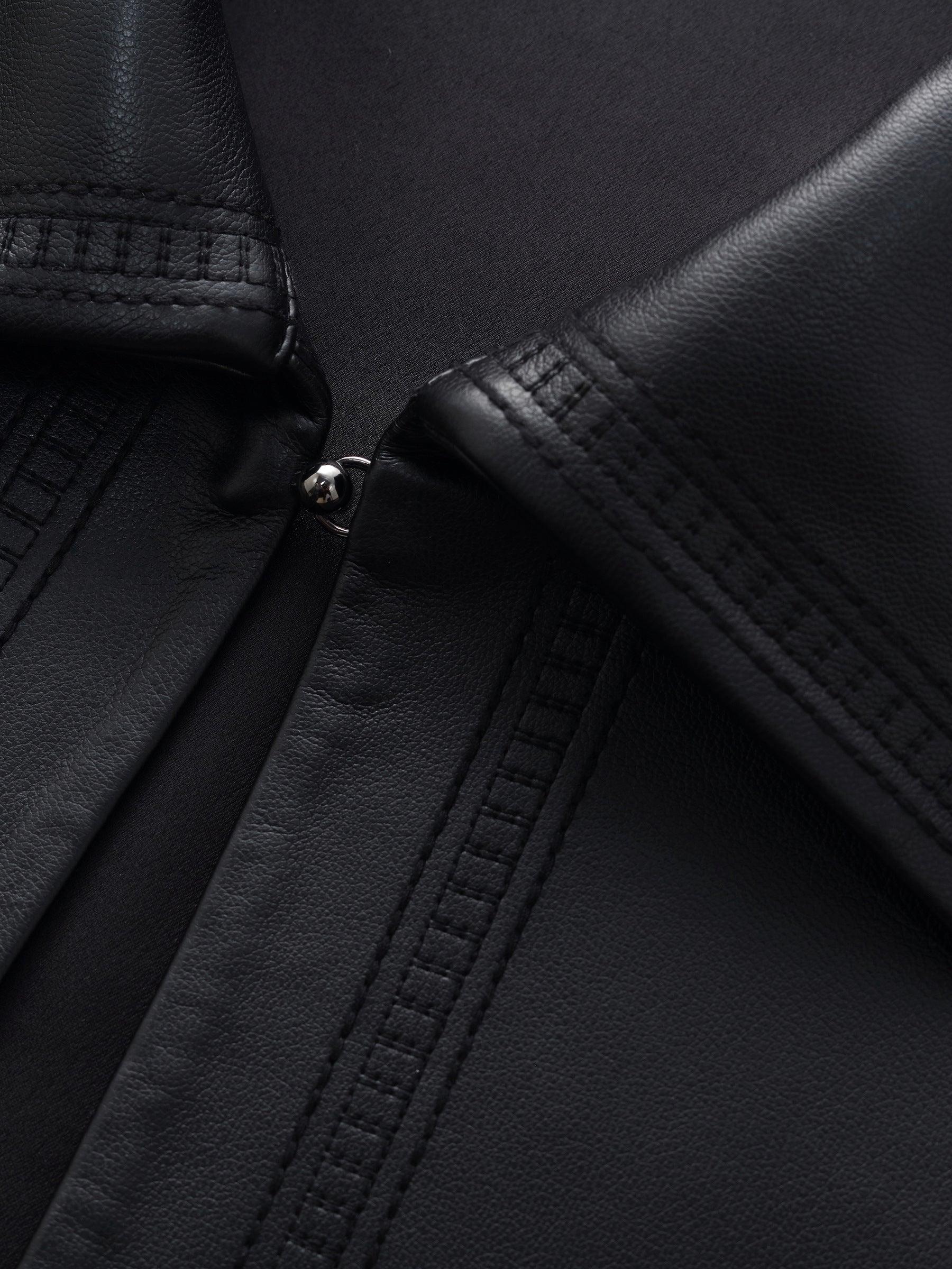 PU Leather Embroidered Trim Women Cropped Jacket Product Image