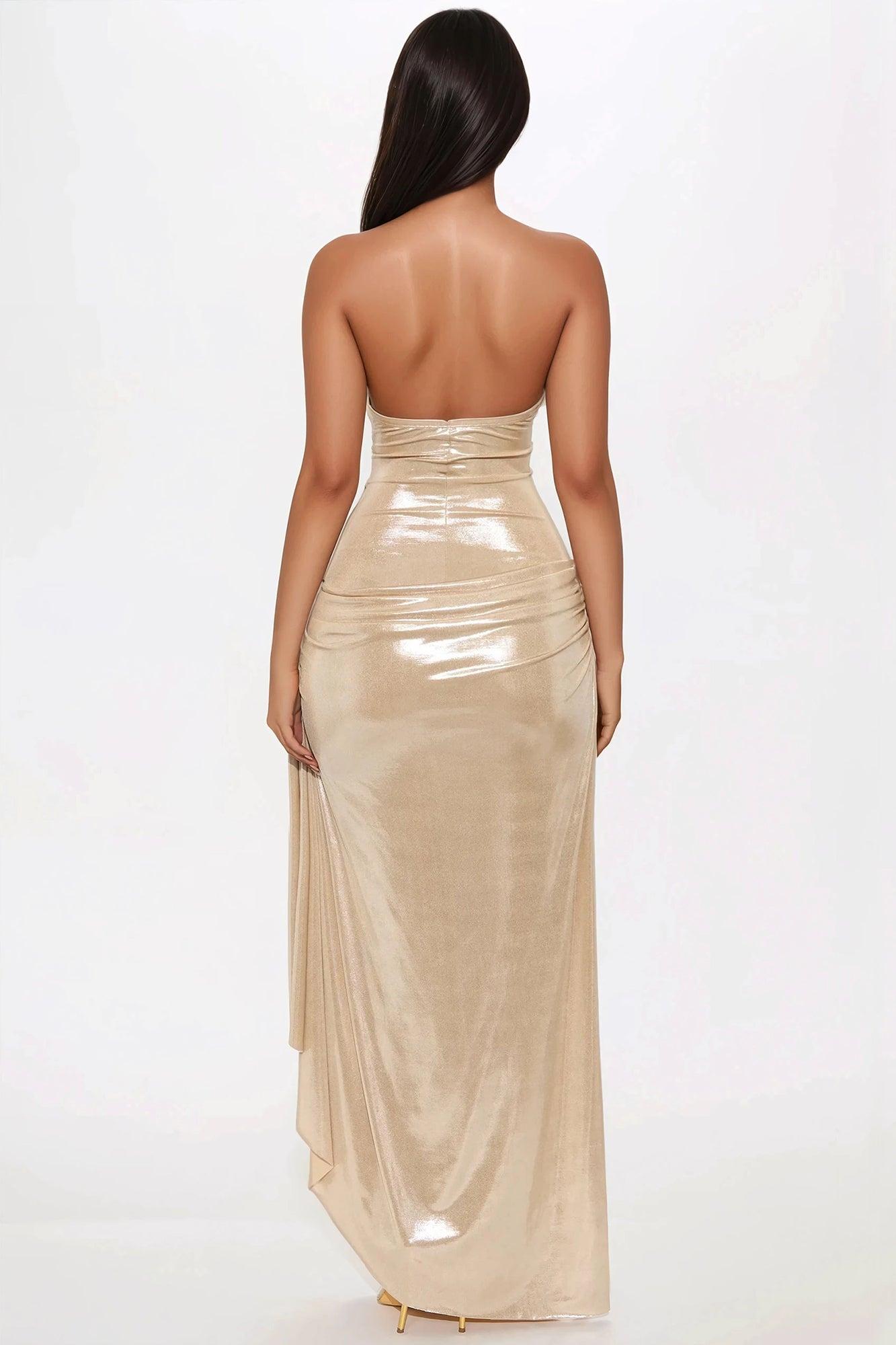 Mira Draped Metallic Maxi Dress - Gold Product Image