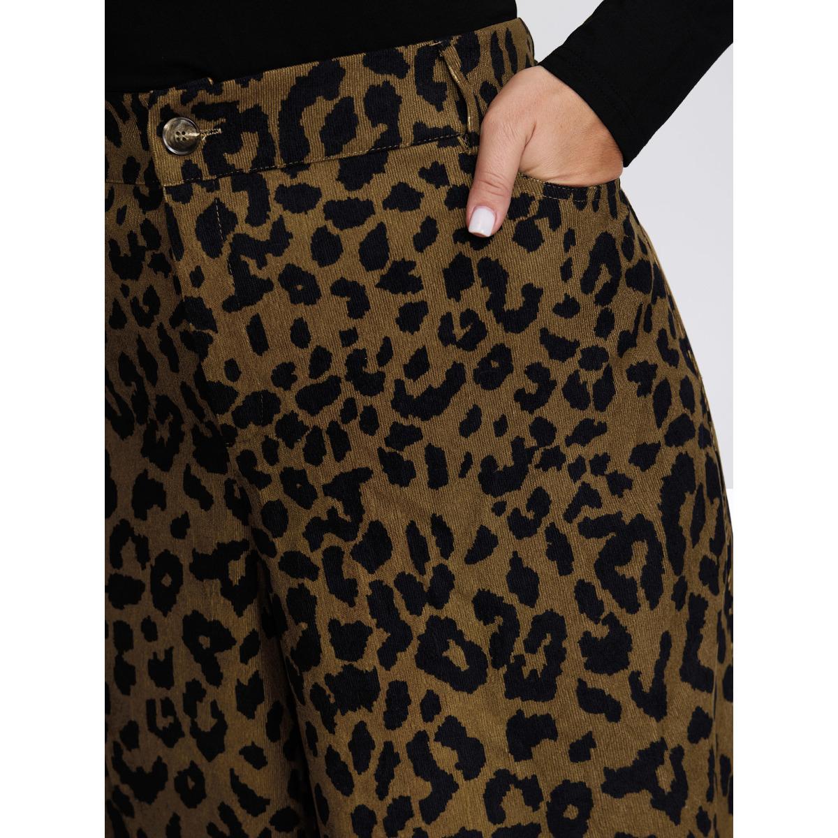 Plus Size Leopard Corduroy Print Pockets Pants Women Leopard Leisure Straight Leg High Rise Casual Pants BloomChic 18-20/2X Product Image